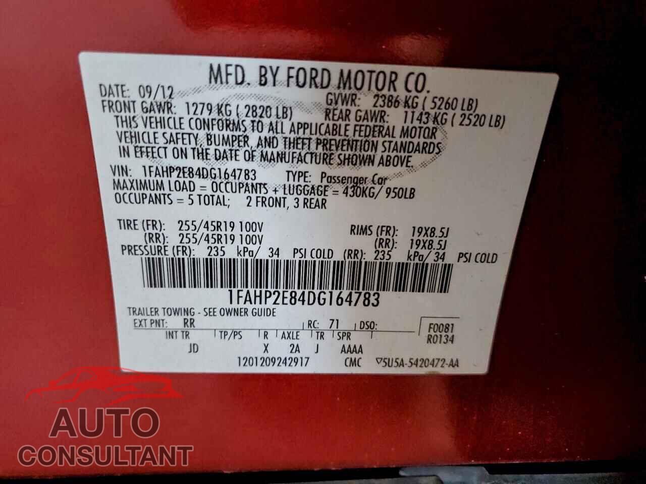 FORD TAURUS 2013 - 1FAHP2E84DG164783
