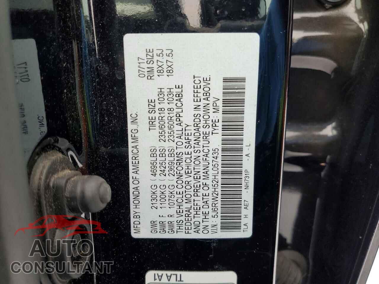 HONDA CRV 2017 - 5J6RW2H52HL057435