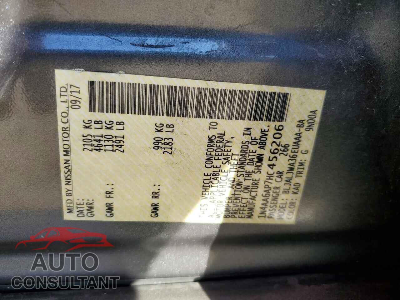 NISSAN MAXIMA 2017 - 1N4AA6AP7HC456206