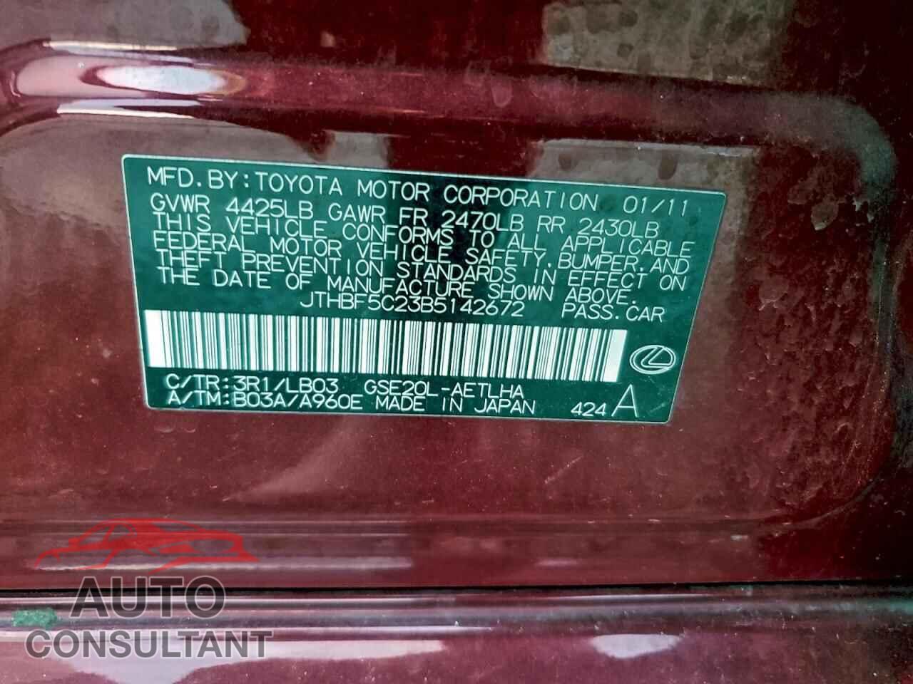 LEXUS IS 2011 - JTHBF5C23B5142672