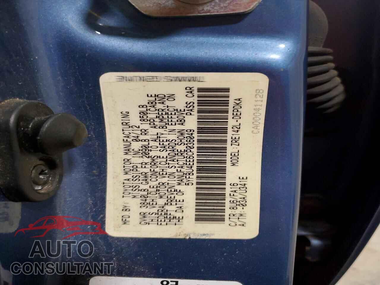 TOYOTA COROLLA 2012 - 5YFBU4EE6CP036049