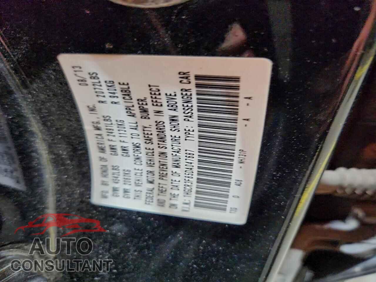 HONDA ACCORD 2013 - 1HGCR3F85DA047687