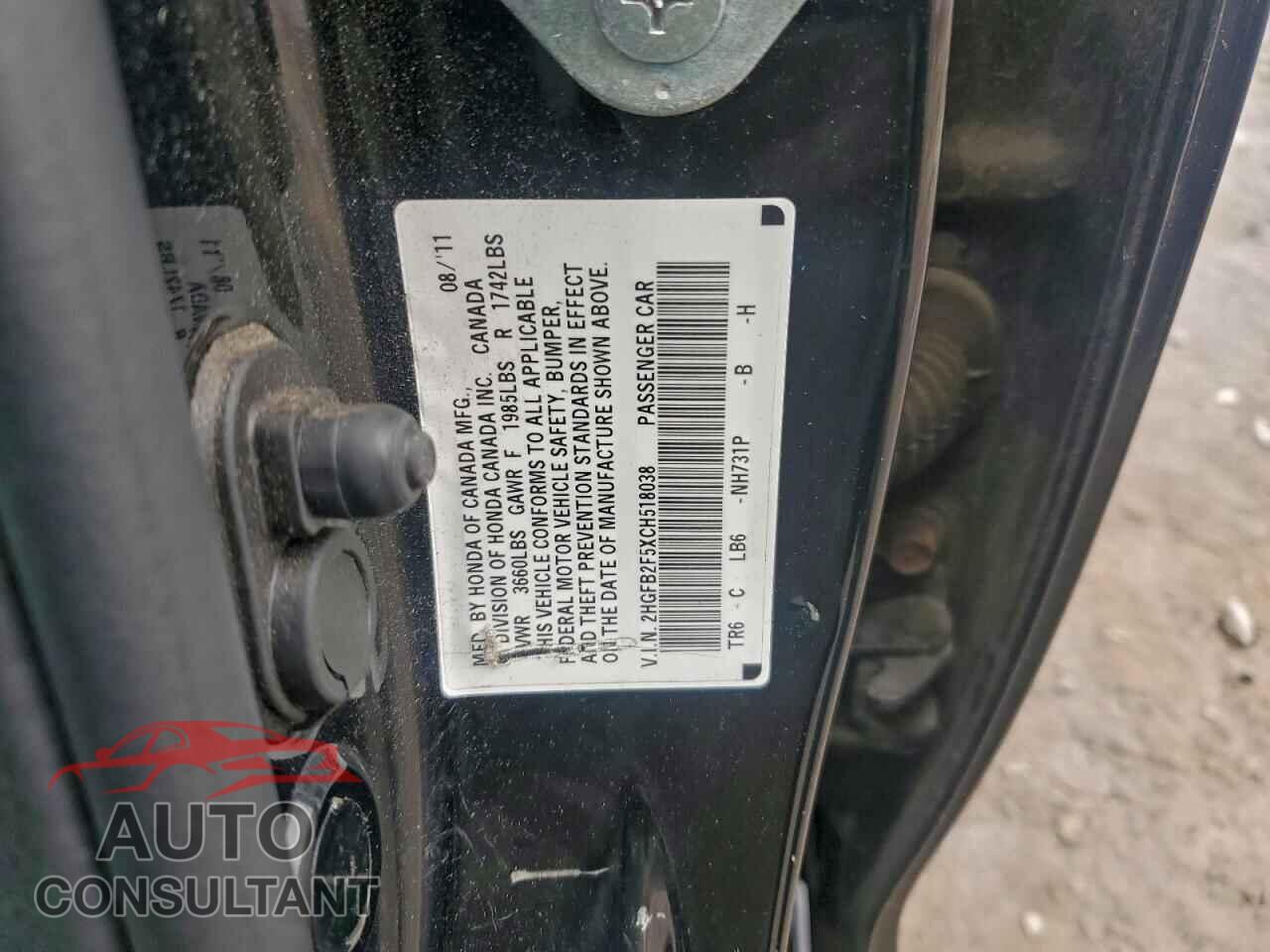 HONDA CIVIC 2012 - 2HGFB2F5XCH518038