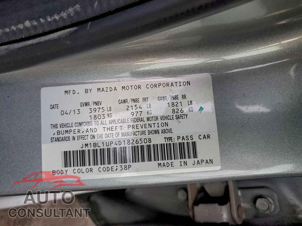 MAZDA 3 2013 - JM1BL1UP4D1826508