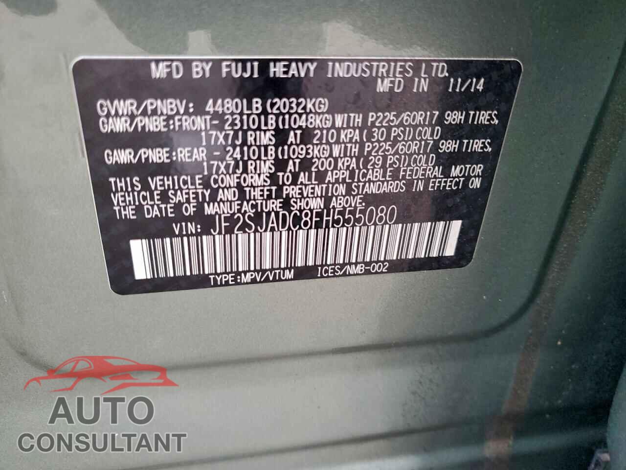 SUBARU FORESTER 2015 - JF2SJADC8FH555080