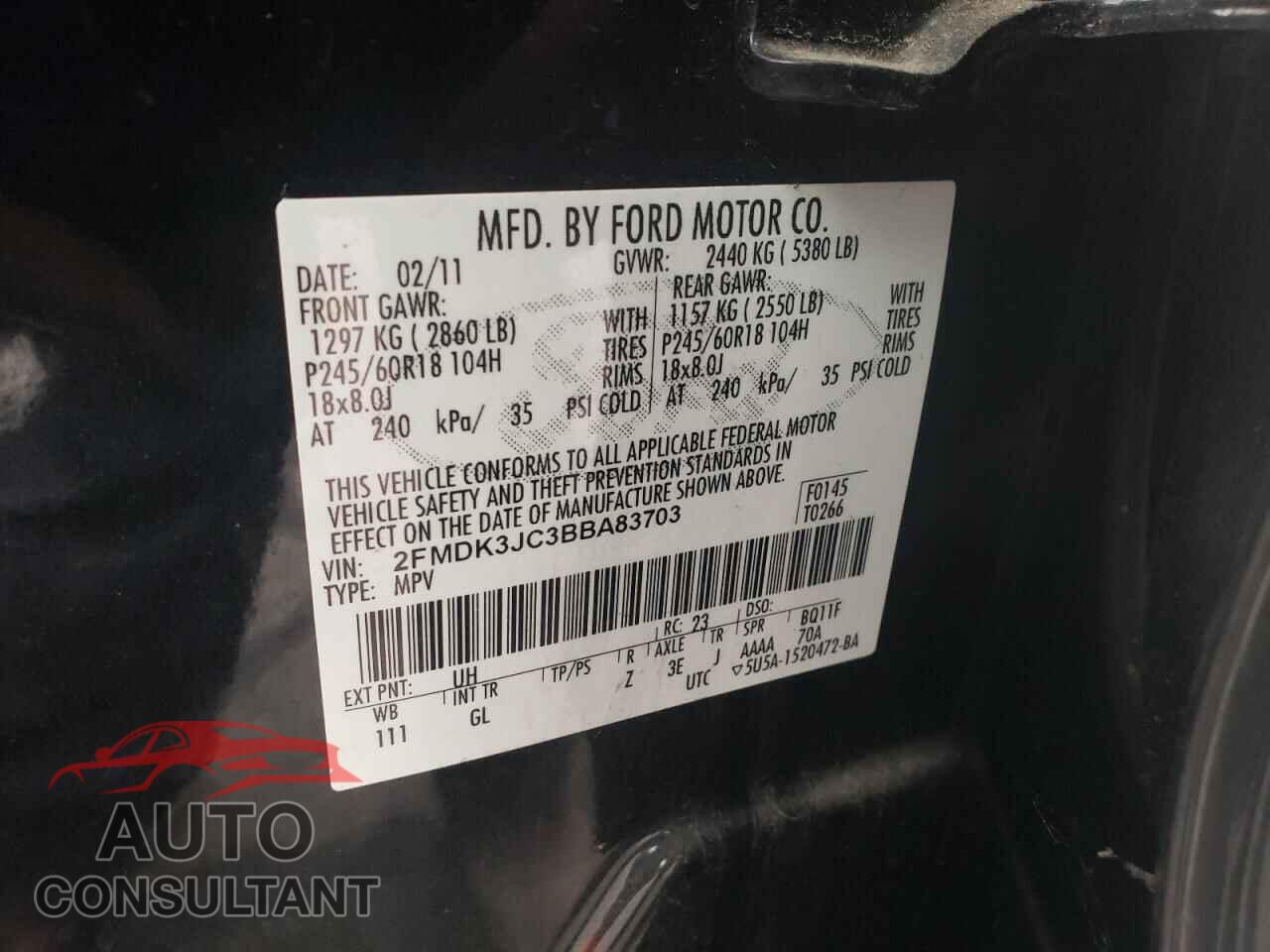 FORD EDGE 2011 - 2FMDK3JC3BBA83703