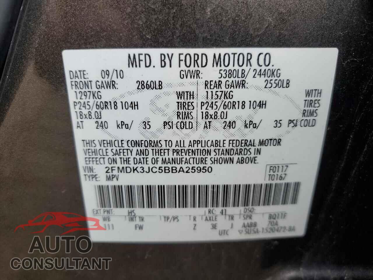 FORD EDGE 2011 - 2FMDK3JC5BBA25950