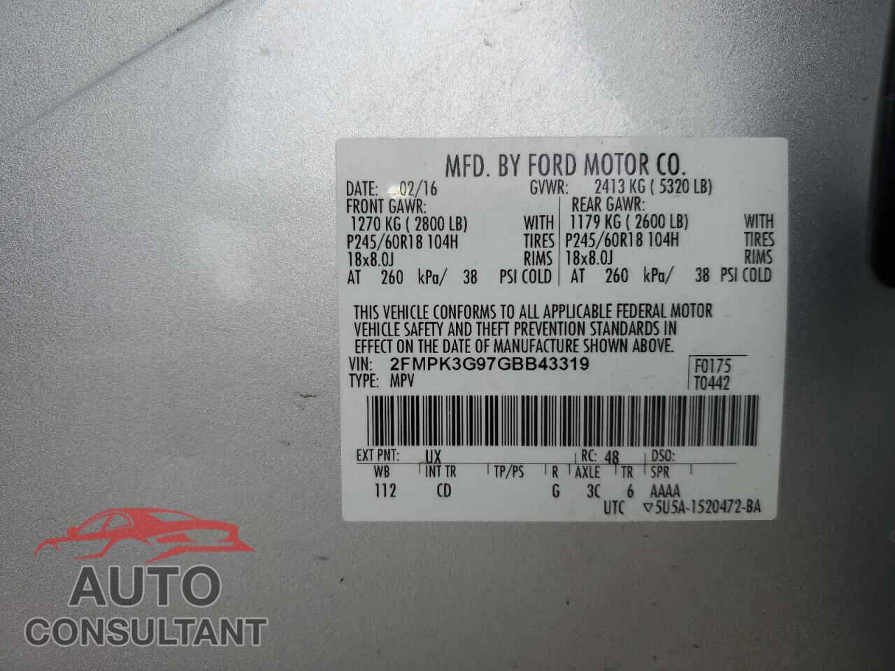 FORD EDGE 2016 - 2FMPK3G97GBB43319