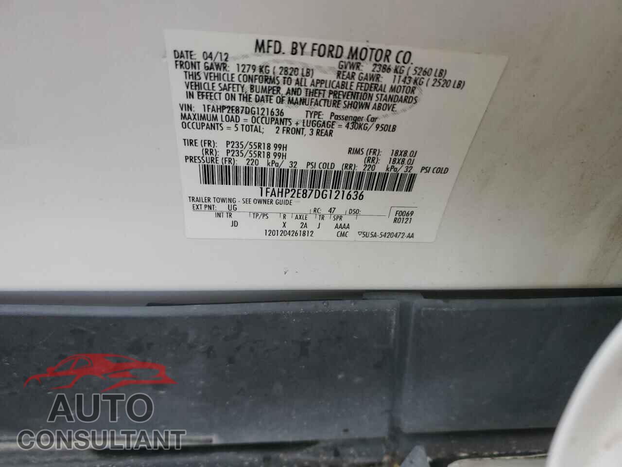 FORD TAURUS 2013 - 1FAHP2E87DG121636