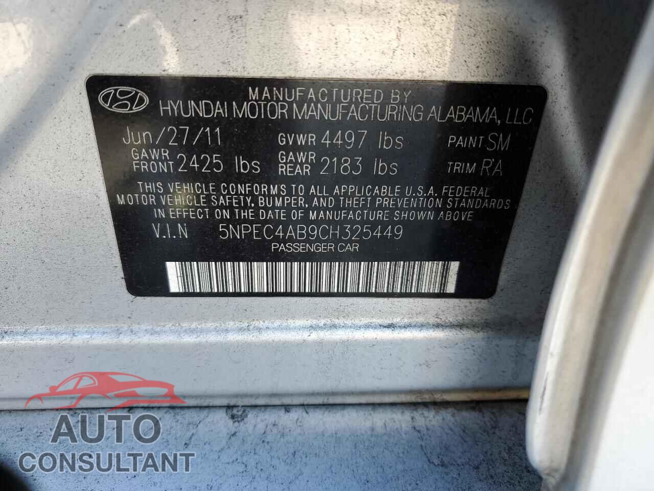 HYUNDAI SONATA 2012 - 5NPEC4AB9CH325449