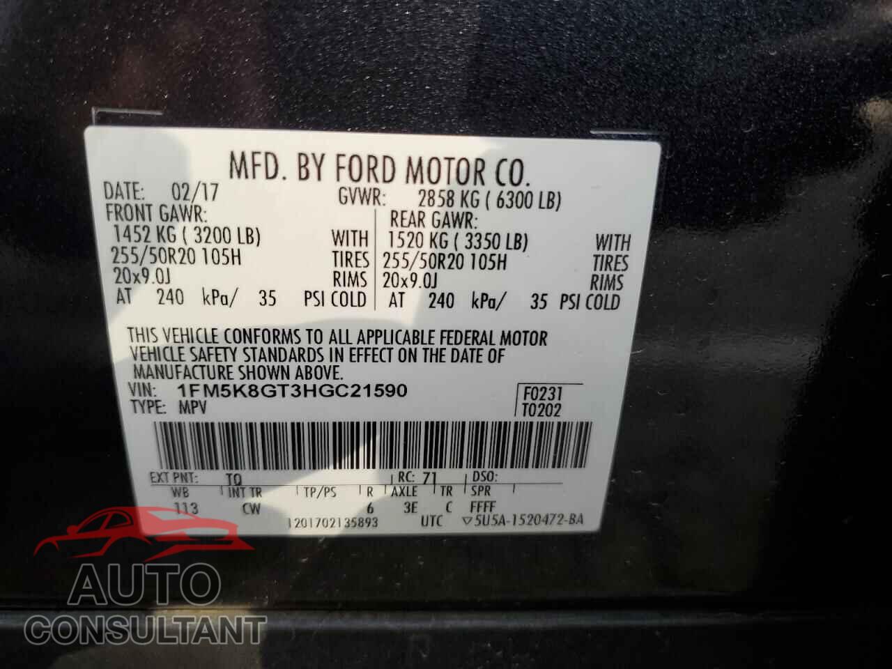 FORD EXPLORER 2017 - 1FM5K8GT3HGC21590