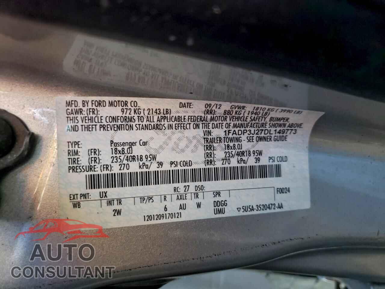FORD FOCUS 2013 - 1FADP3J27DL149773