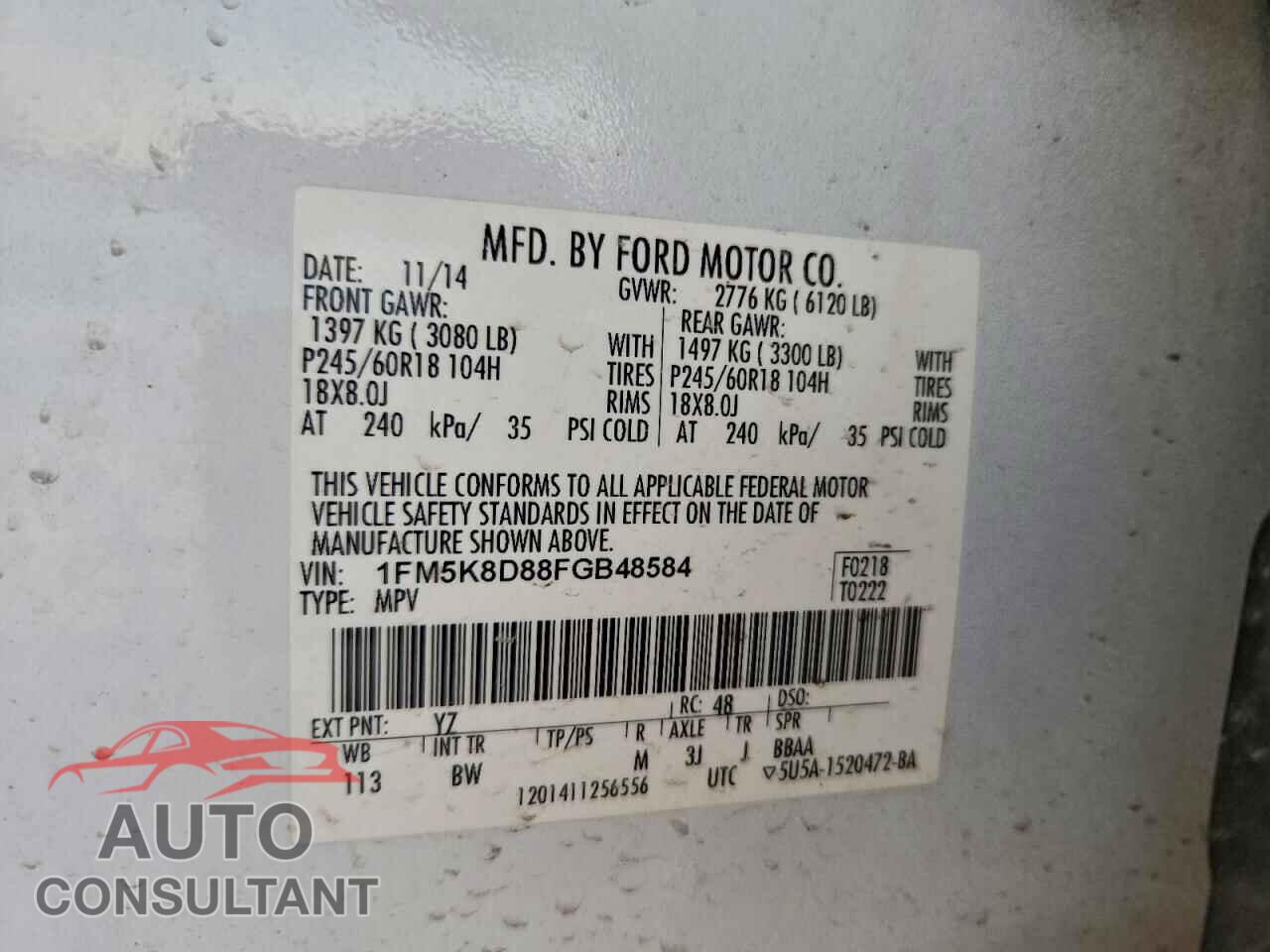 FORD EXPLORER 2015 - 1FM5K8D88FGB48584