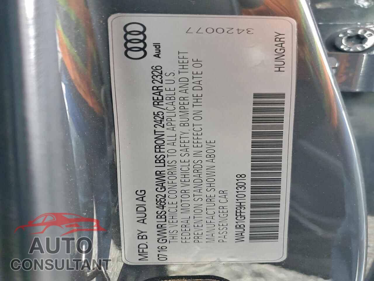 AUDI S3 2017 - WAUB1GFF9H1013018