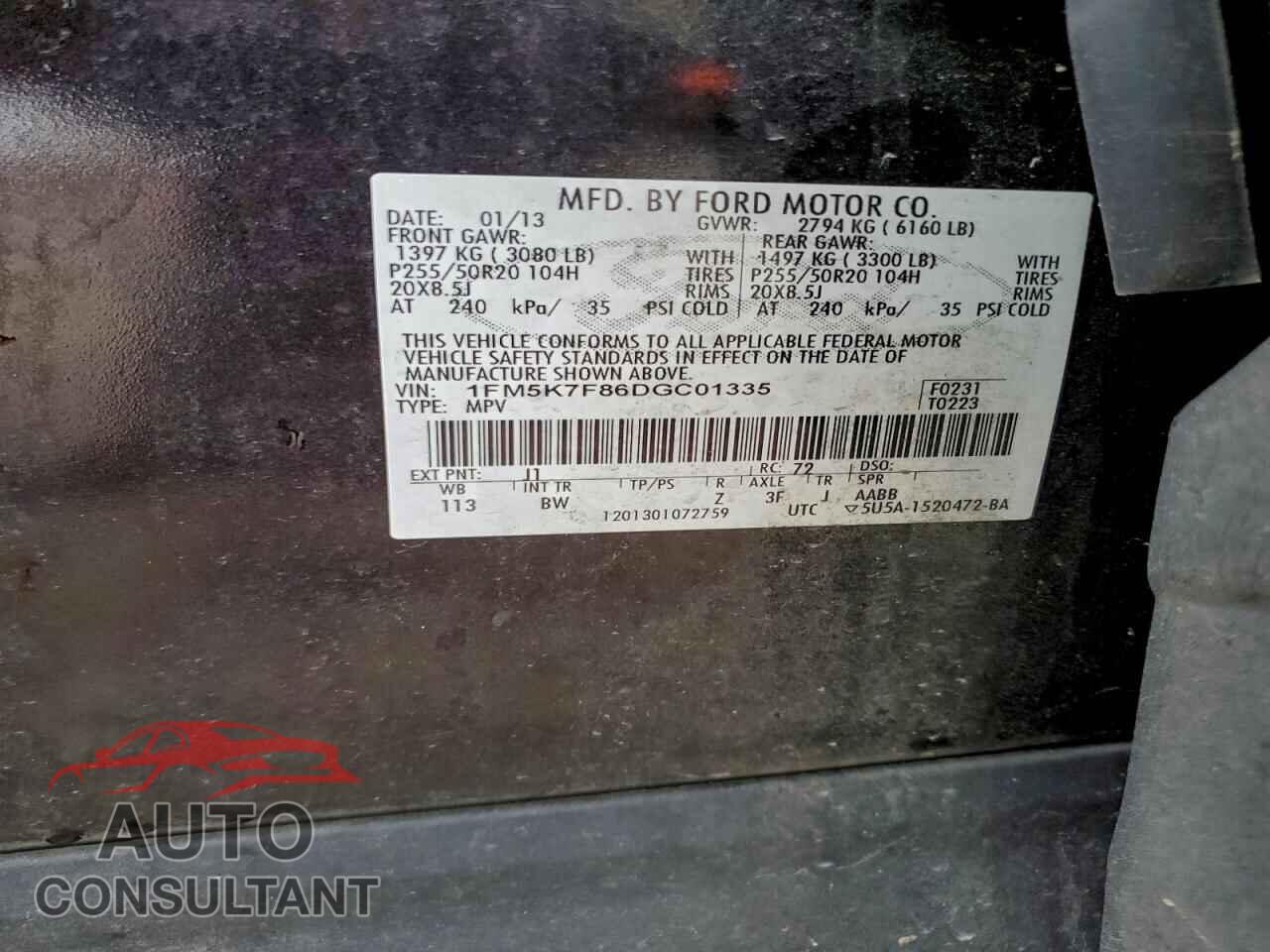 FORD EXPLORER 2013 - 1FM5K7F86DGC01335
