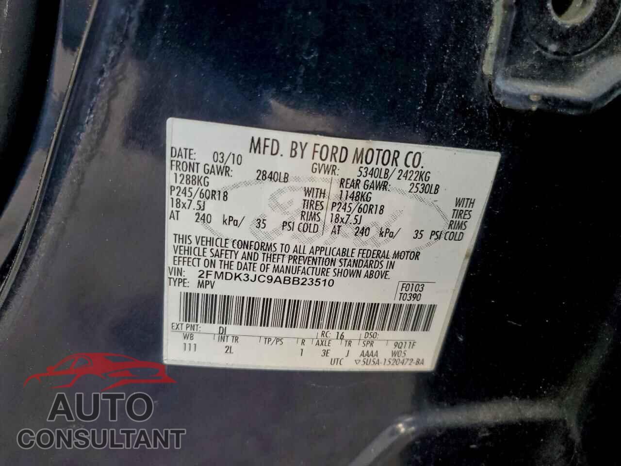 FORD EDGE 2010 - 2FMDK3JC9ABB23510