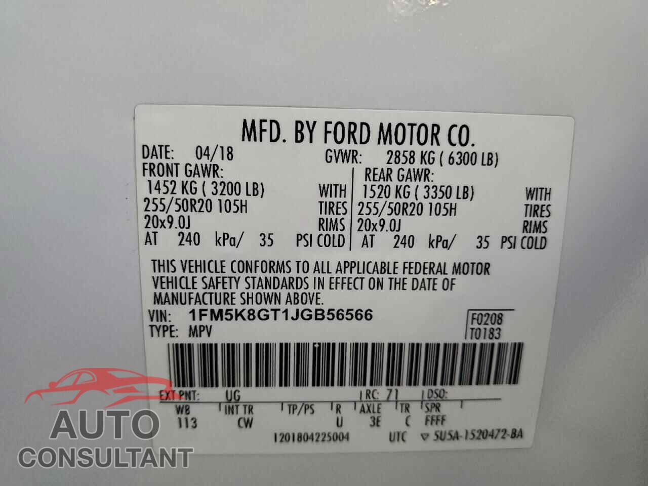 FORD EXPLORER 2018 - 1FM5K8GT1JGB56566