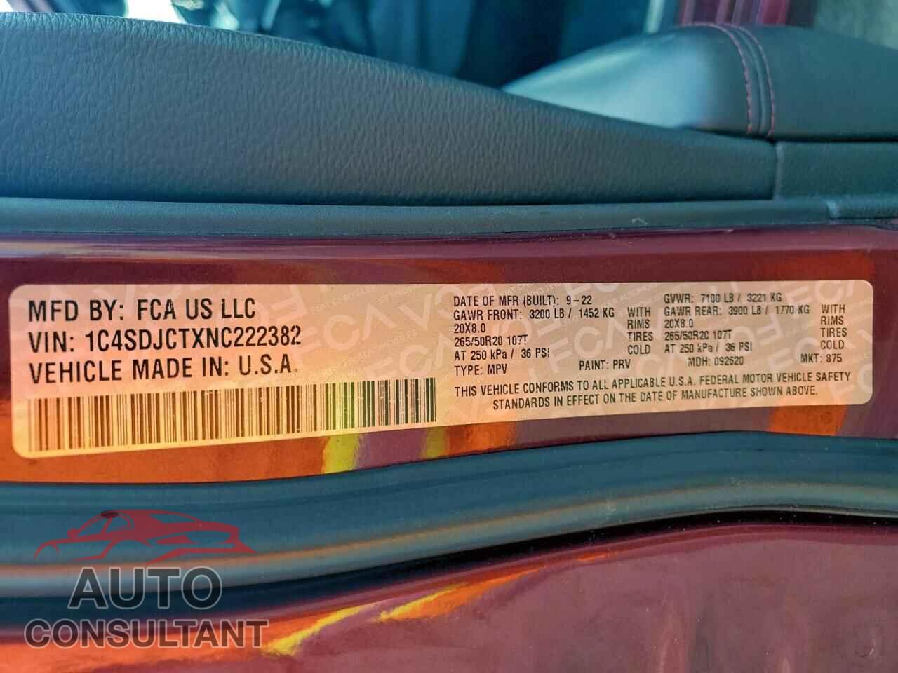 DODGE DURANGO 2022 - 1C4SDJCTXNC222382