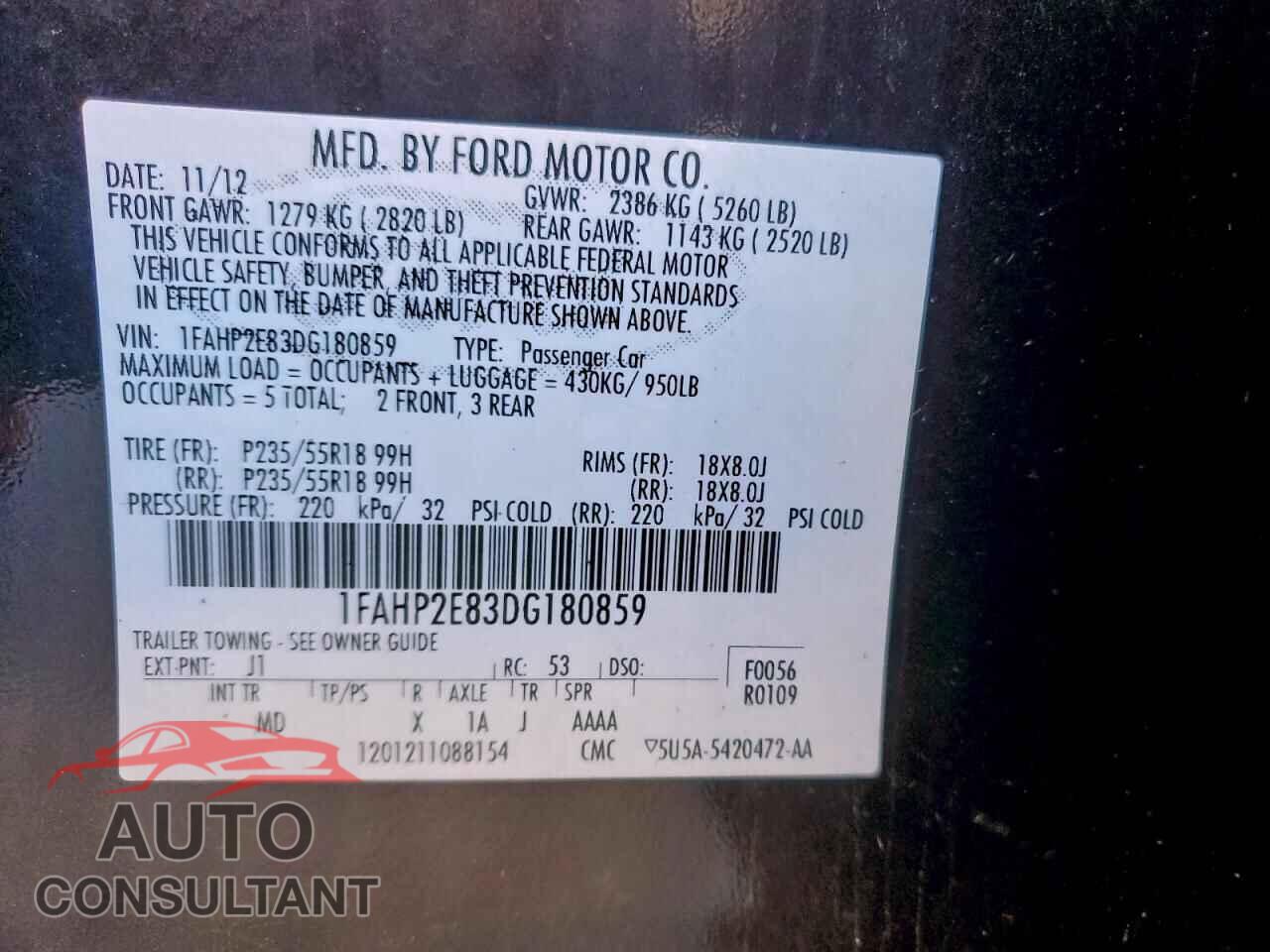 FORD TAURUS 2013 - 1FAHP2E83DG180859