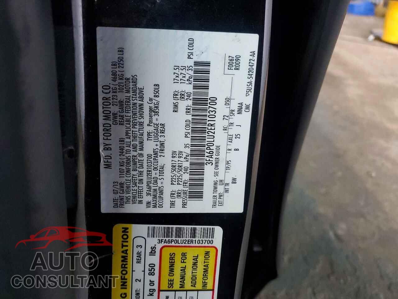 FORD FUSION 2014 - 3FA6P0LU2ER103700