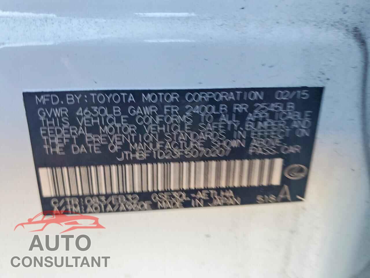 LEXUS IS 2015 - JTHBF1D23F5070207