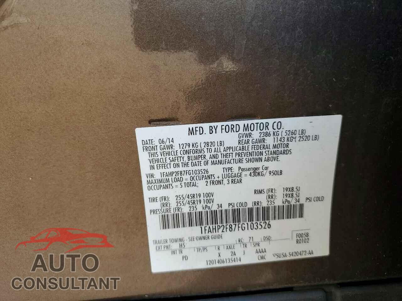 FORD TAURUS 2015 - 1FAHP2F87FG103526