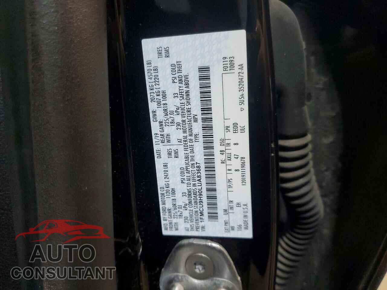 FORD ESCAPE 2020 - 1FMCU9H90LUA83687