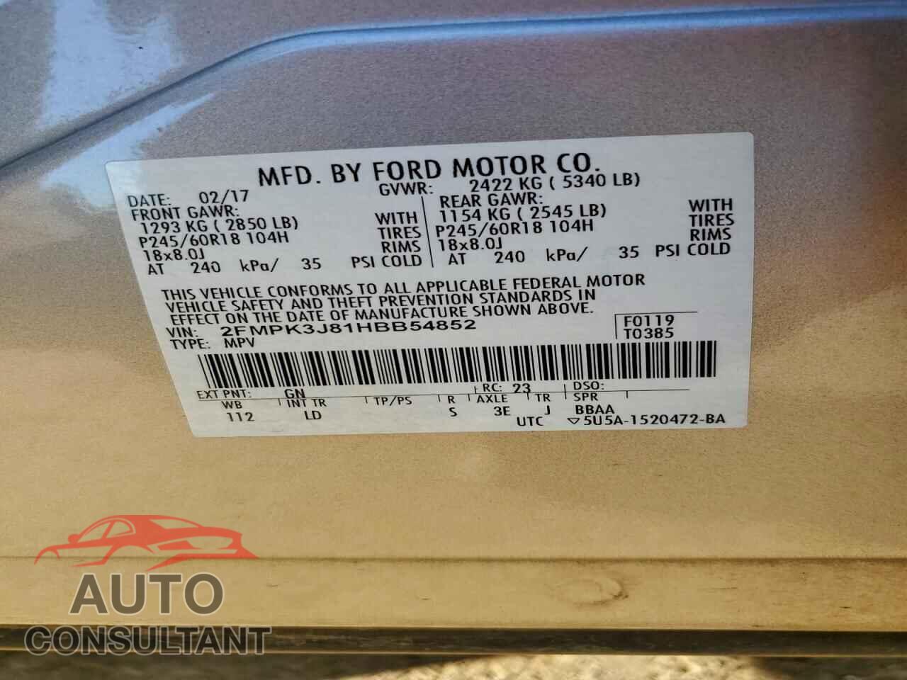 FORD EDGE 2017 - 2FMPK3J81HBB54852