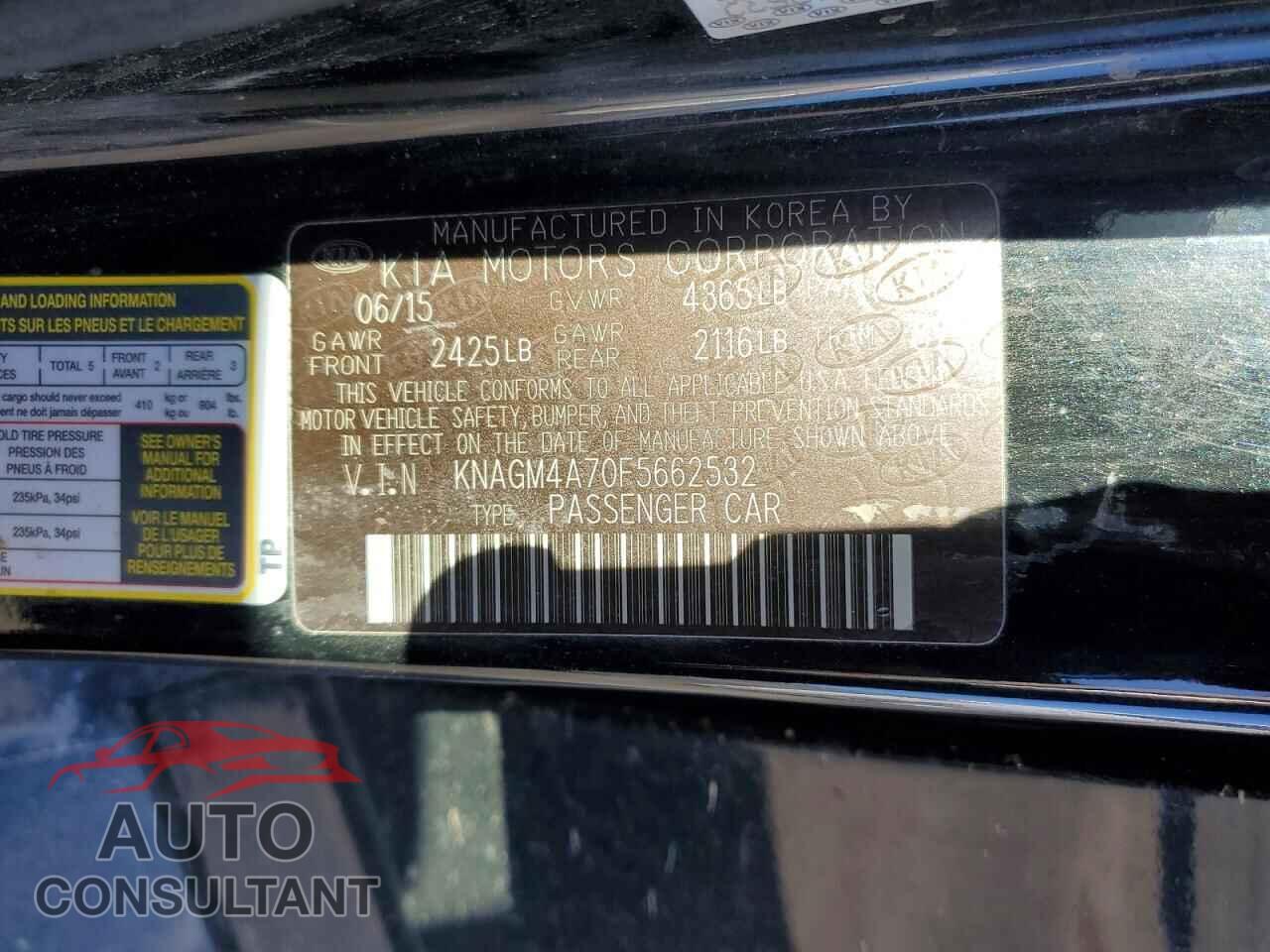 KIA OPTIMA 2015 - KNAGM4A70F5662532