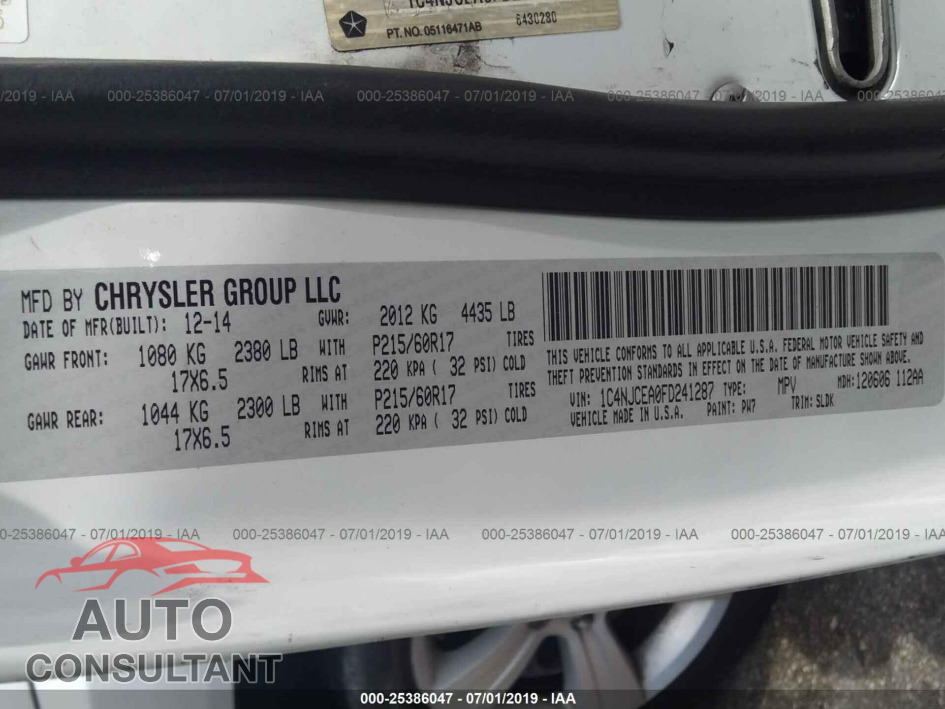 JEEP COMPASS 2015 - 1C4NJCEA0FD241287