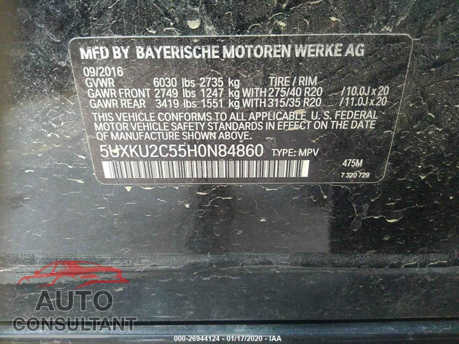 BMW X6 2017 - 5UXKU2C55H0N84860