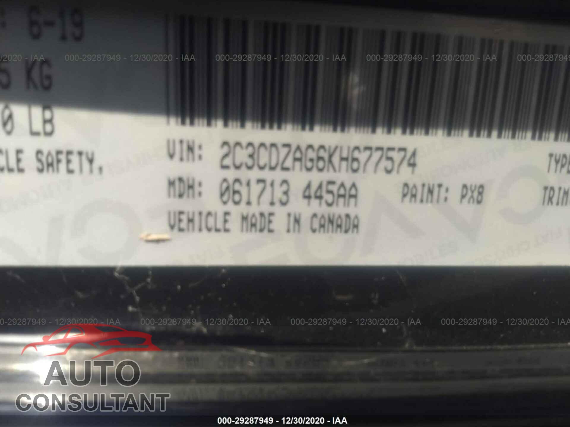 DODGE CHALLENGER 2019 - 2C3CDZAG6KH677574