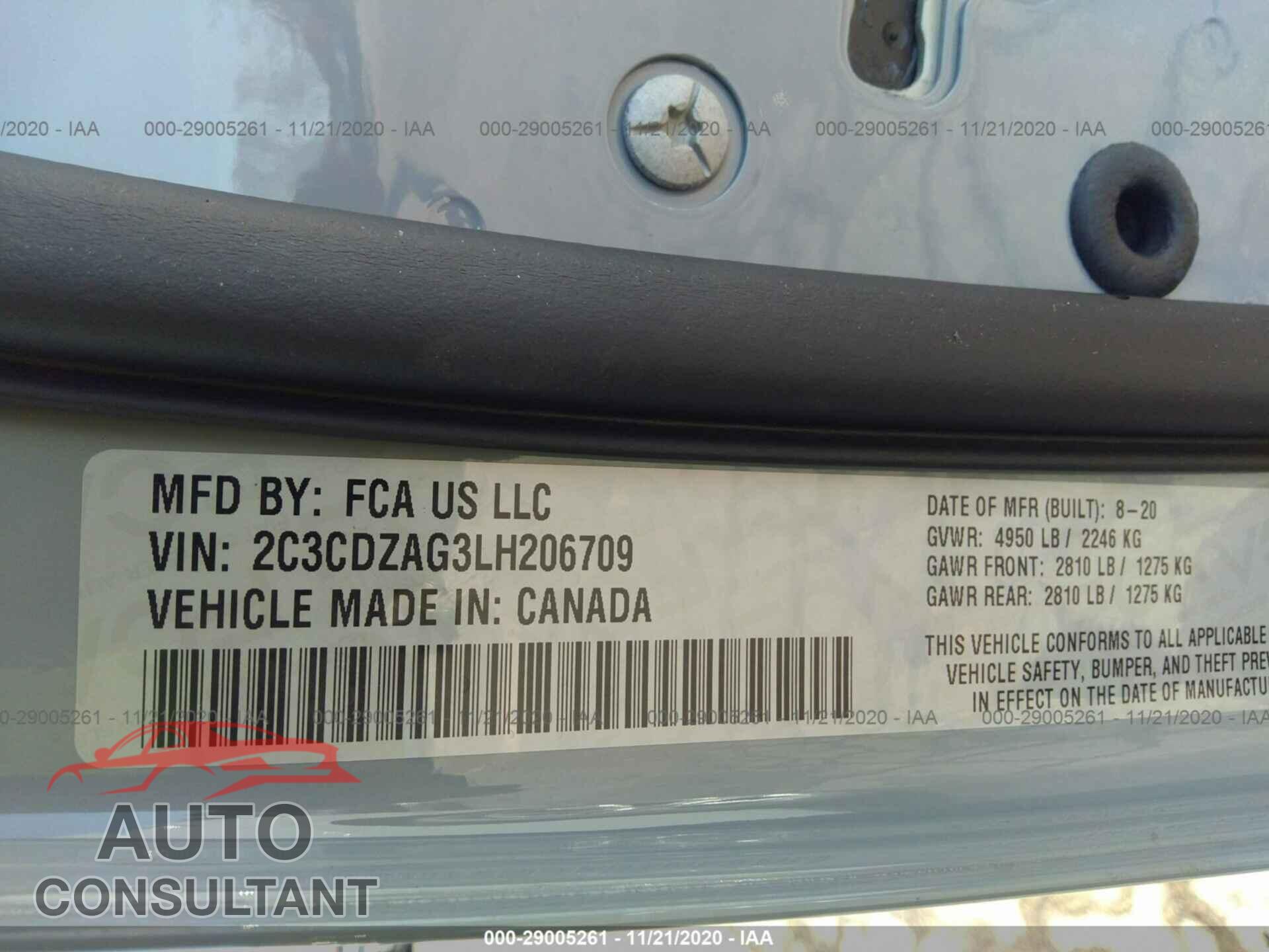 DODGE CHALLENGER 2020 - 2C3CDZAG3LH206709