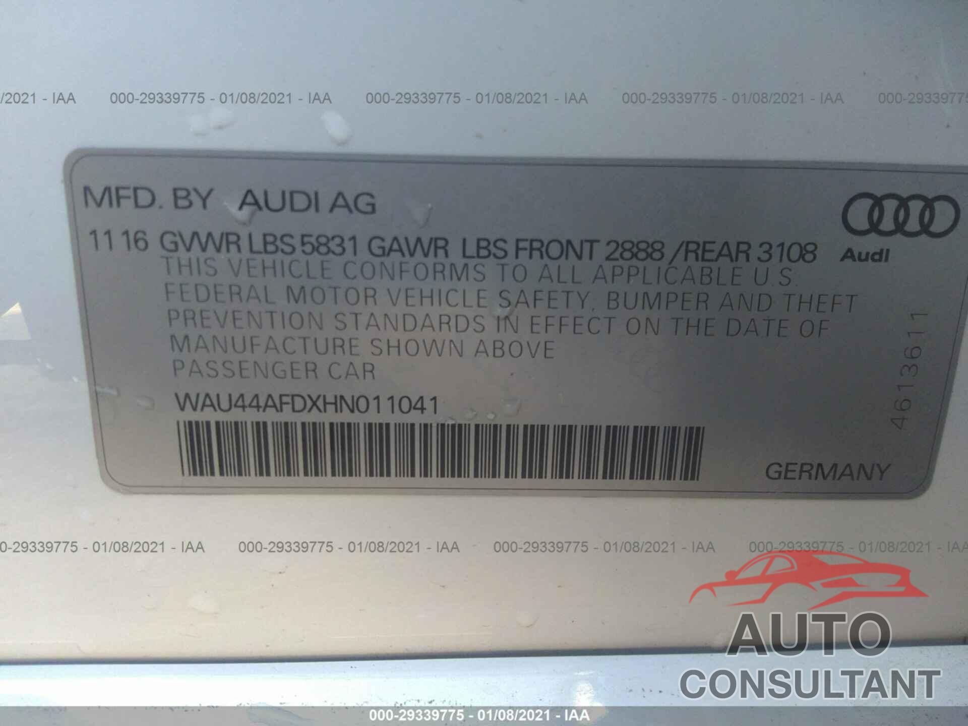 AUDI A8 L 2017 - WAU44AFDXHN011041
