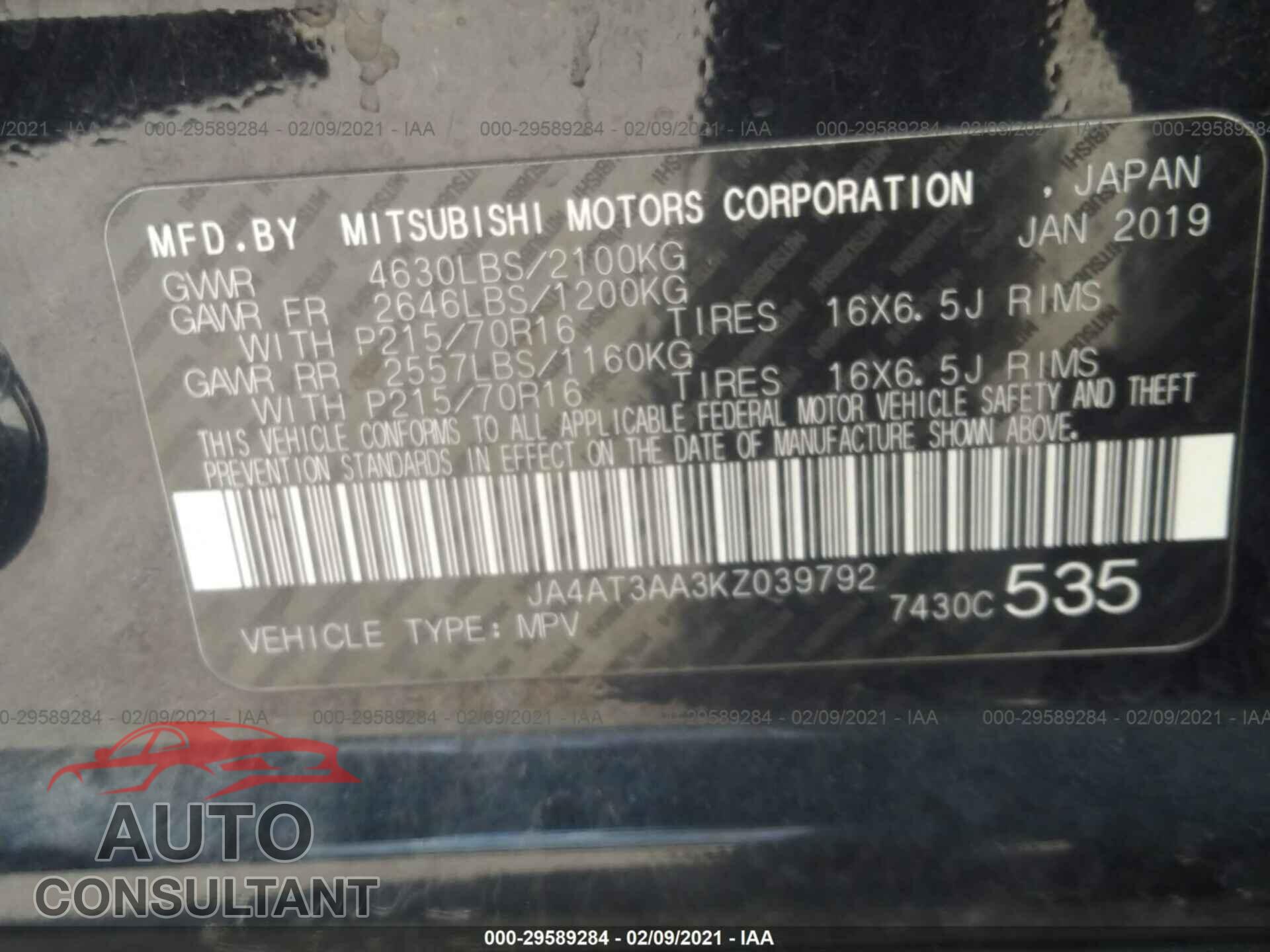 MITSUBISHI ECLIPSE CROSS 2019 - JA4AT3AA3KZ039792