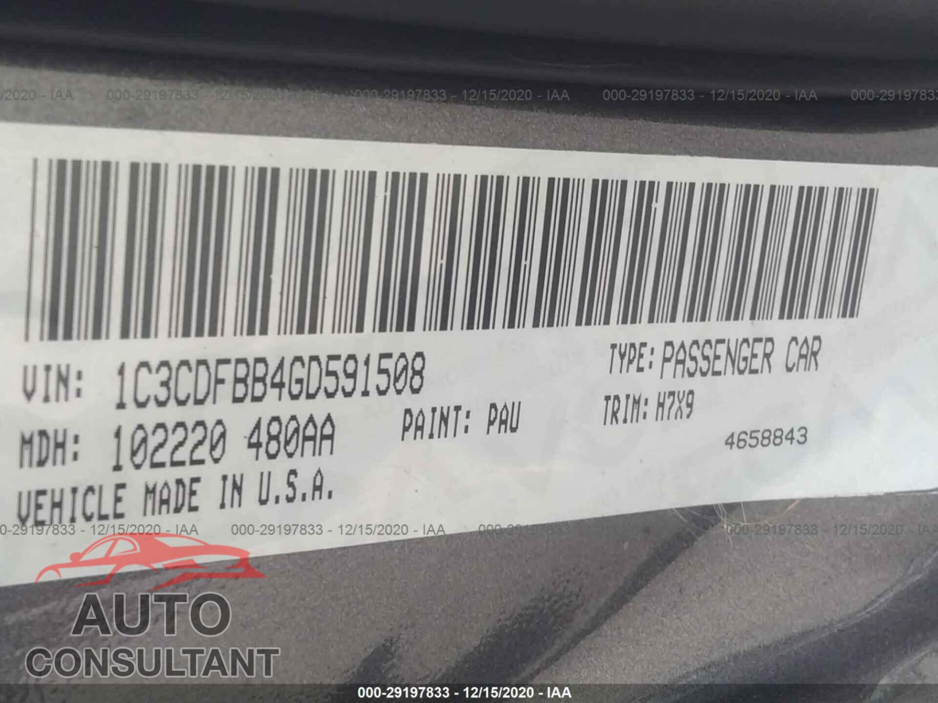 DODGE DART 2016 - 1C3CDFBB4GD591508