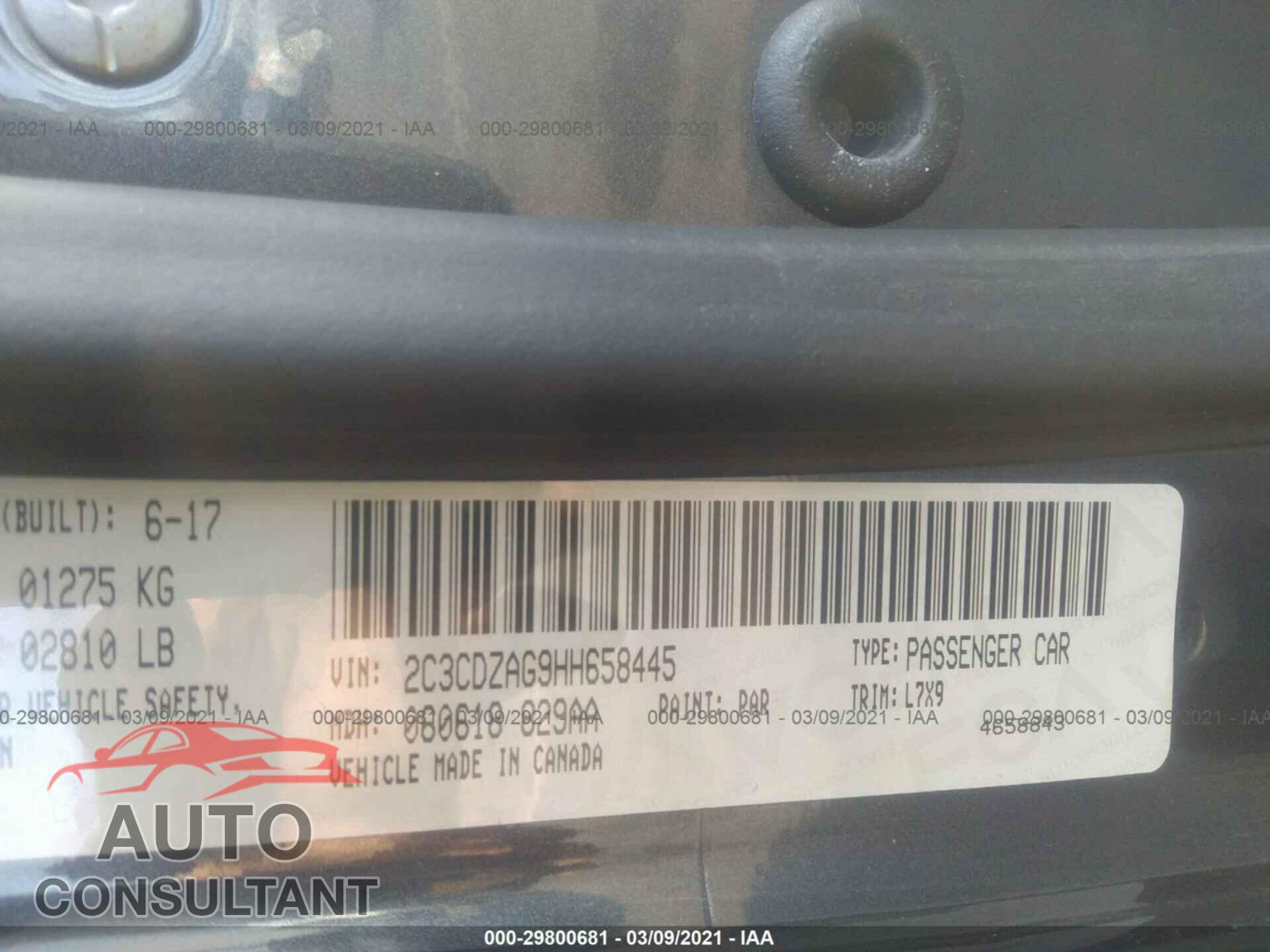 DODGE CHALLENGER 2017 - 2C3CDZAG9HH658445