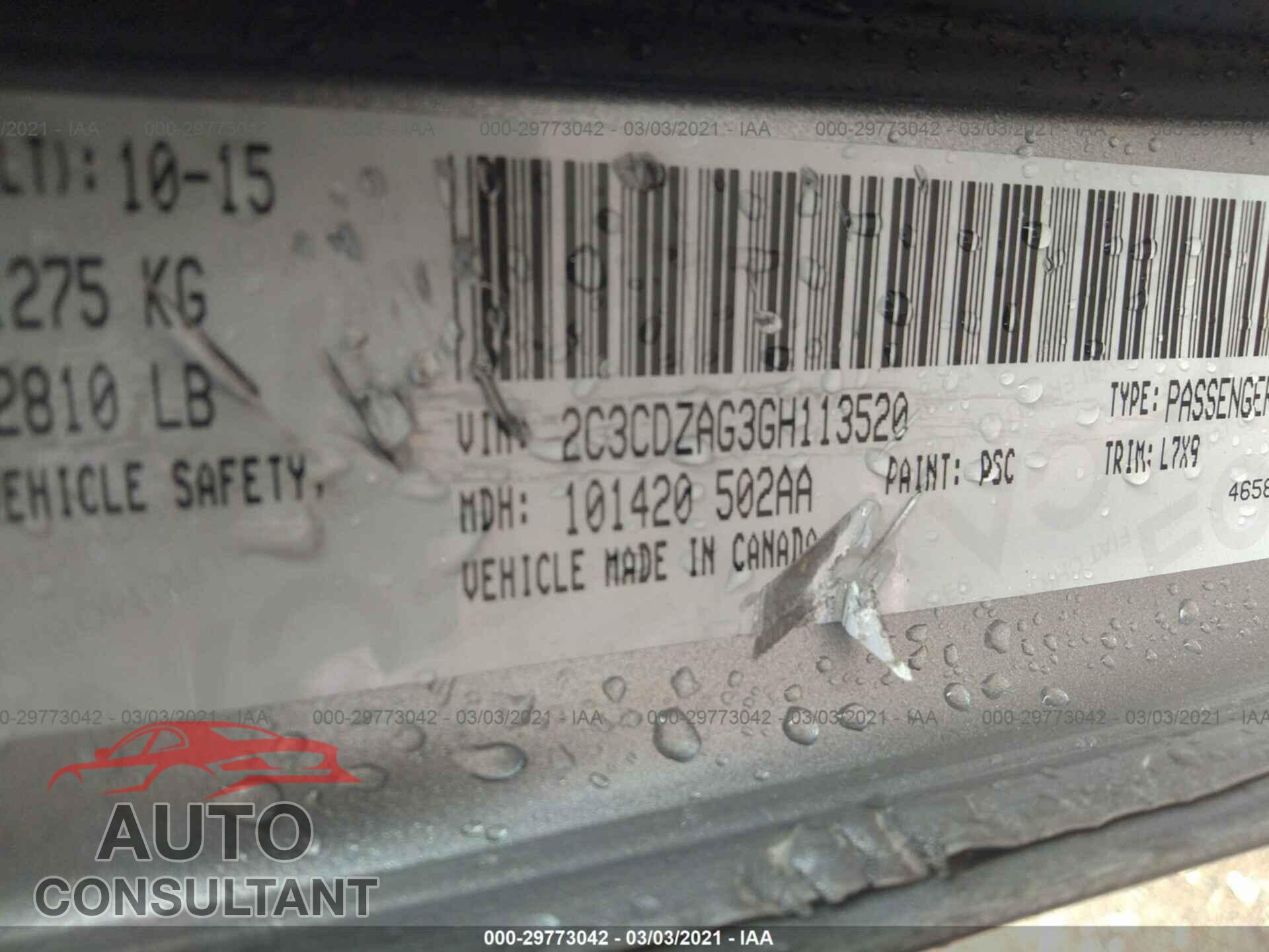 DODGE CHALLENGER 2016 - 2C3CDZAG3GH113520