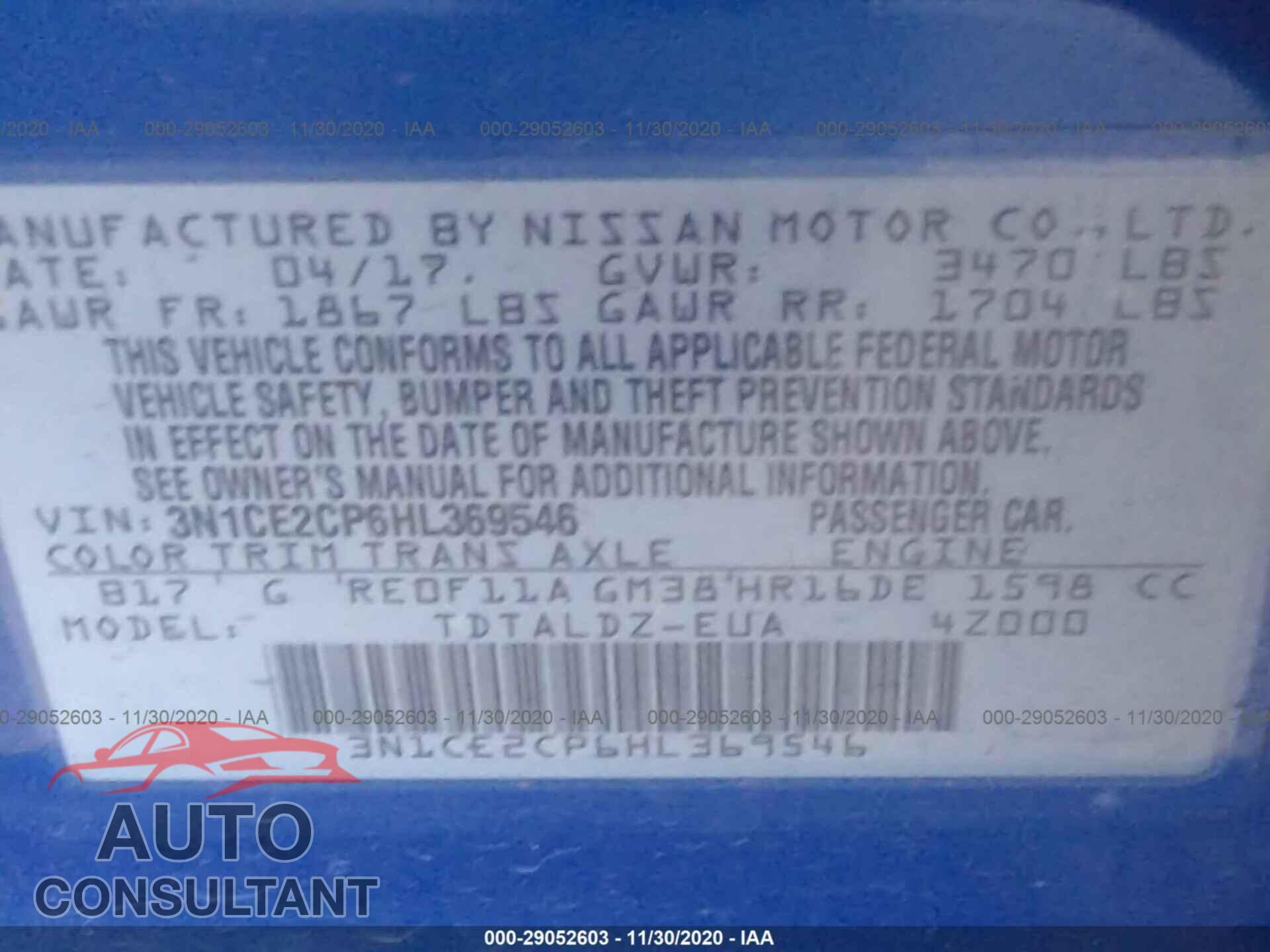 NISSAN VERSA NOTE 2017 - 3N1CE2CP6HL369546