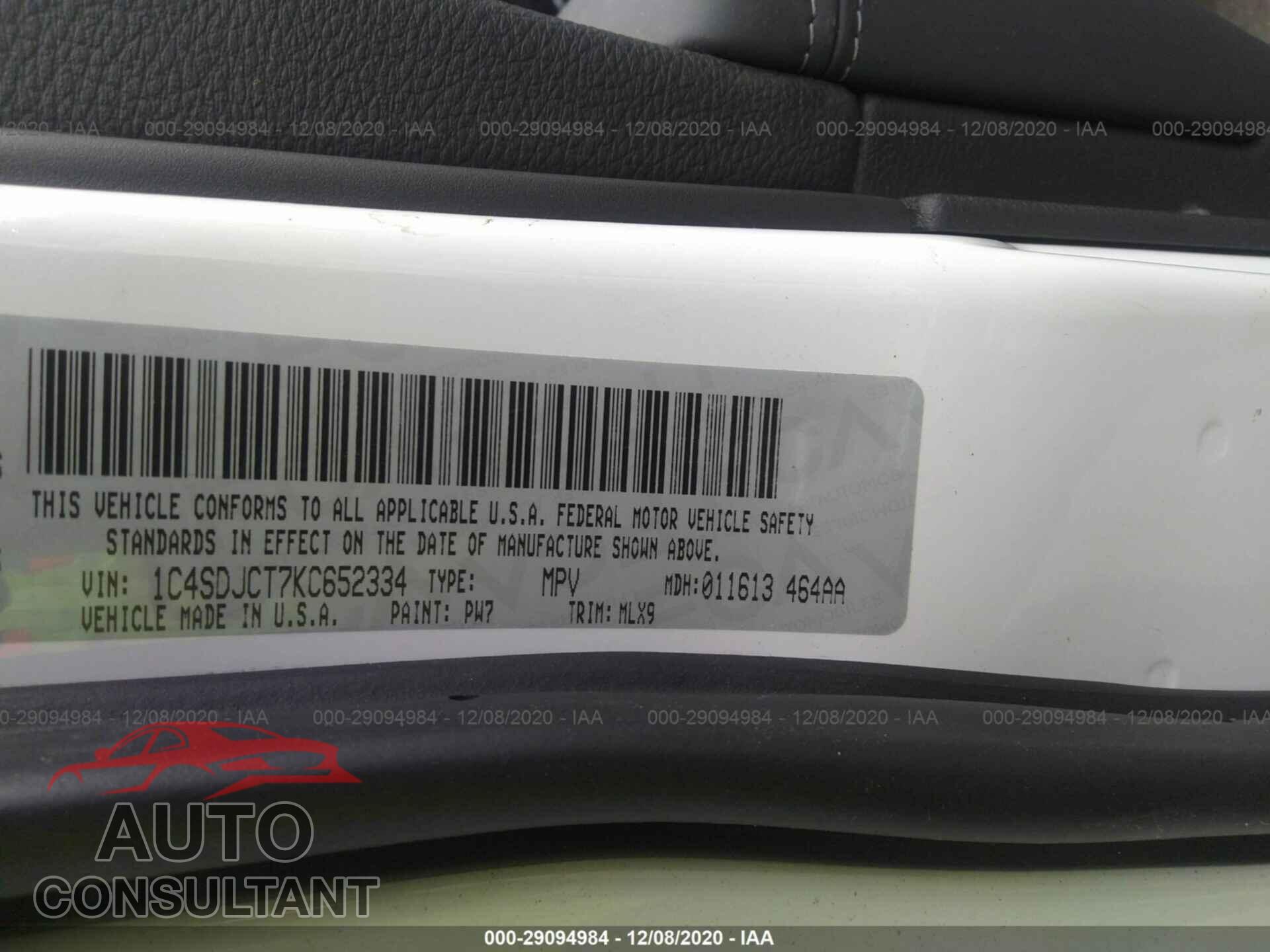 DODGE DURANGO 2019 - 1C4SDJCT7KC652334