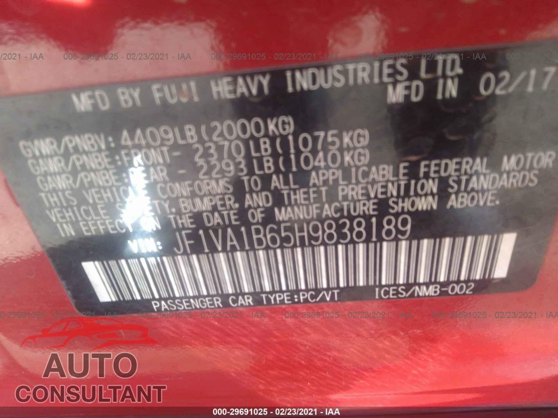 SUBARU WRX 2017 - JF1VA1B65H9838189