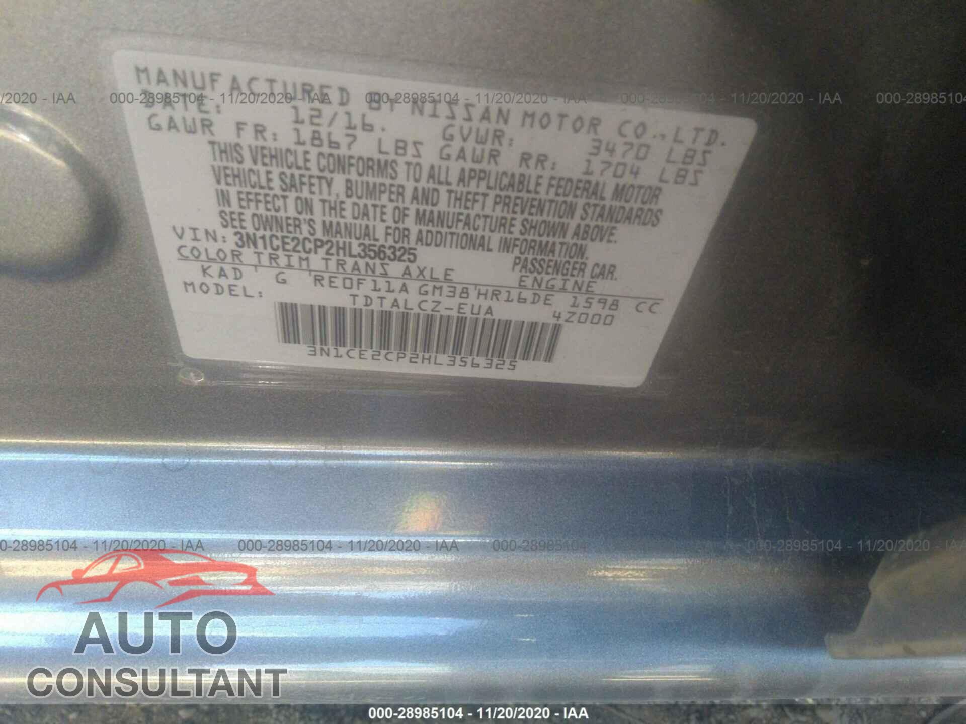 NISSAN VERSA NOTE 2017 - 3N1CE2CP2HL356325