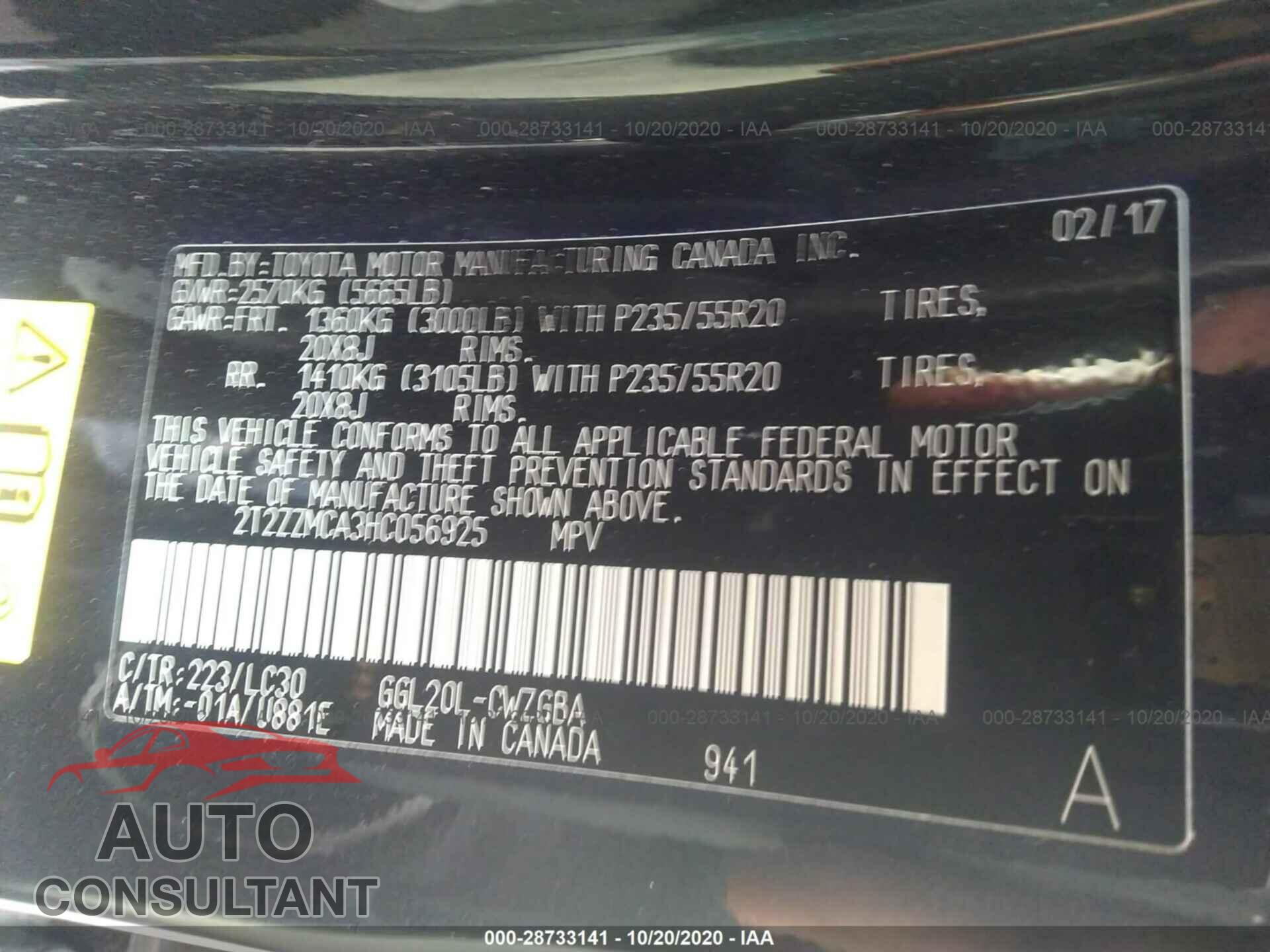 LEXUS RX 2017 - 2T2ZZMCA3HC056925