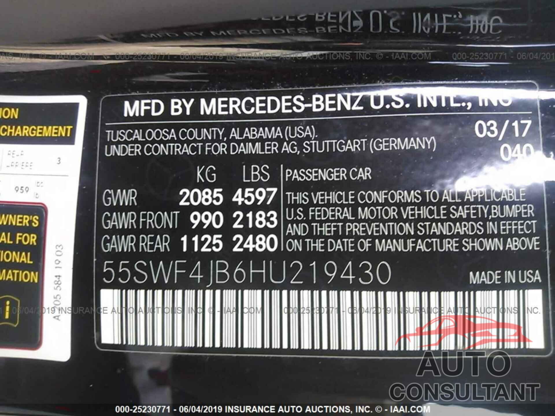 MERCEDES-BENZ C 2017 - 55SWF4JB6HU219430
