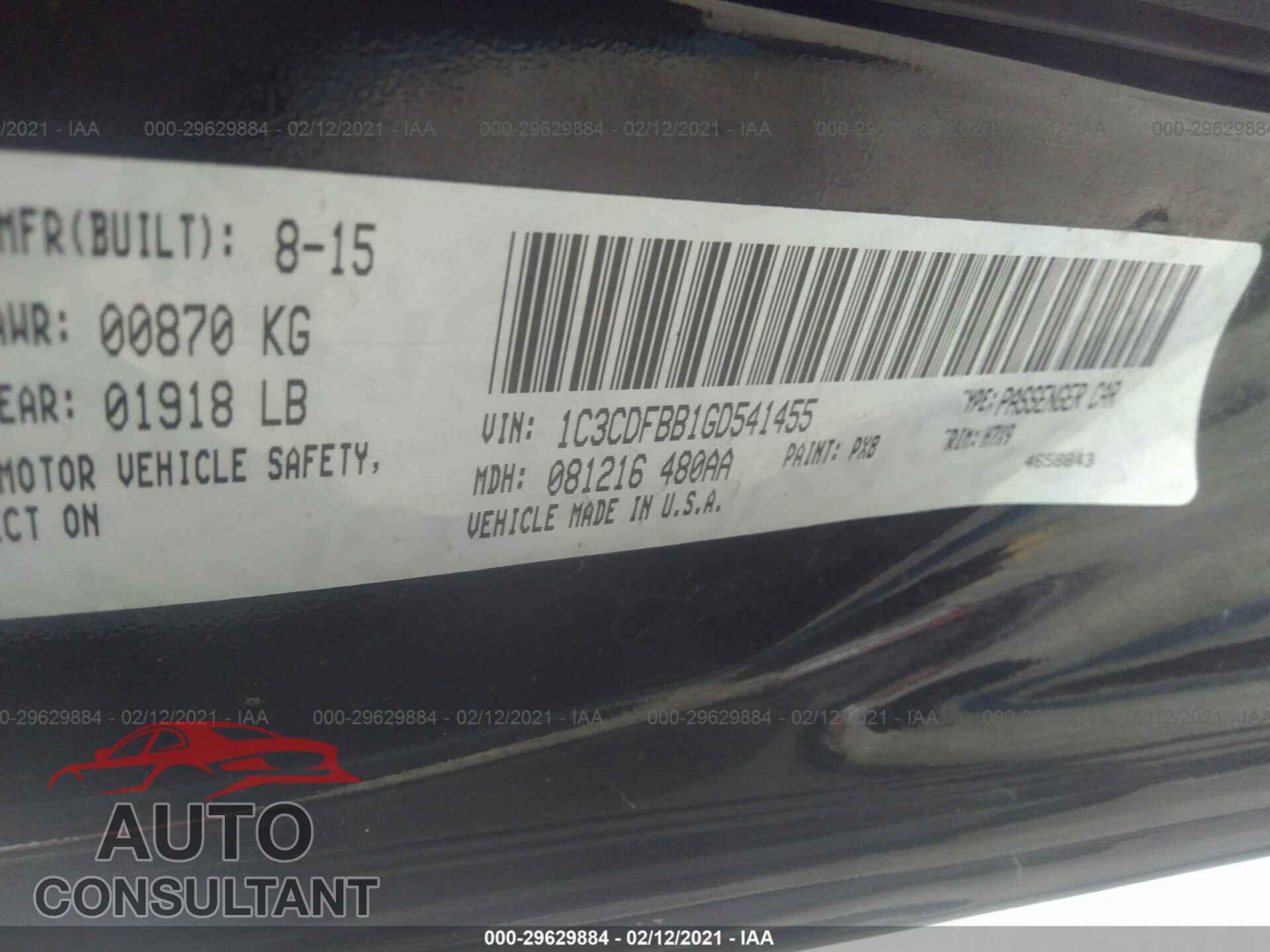 DODGE DART 2016 - 1C3CDFBB1GD541455