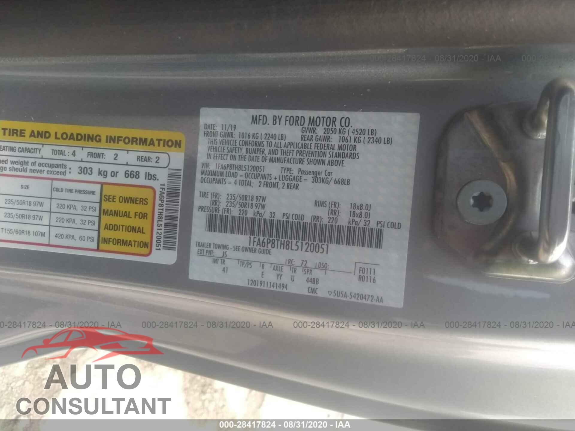 FORD MUSTANG 2020 - 1FA6P8TH8L5120051