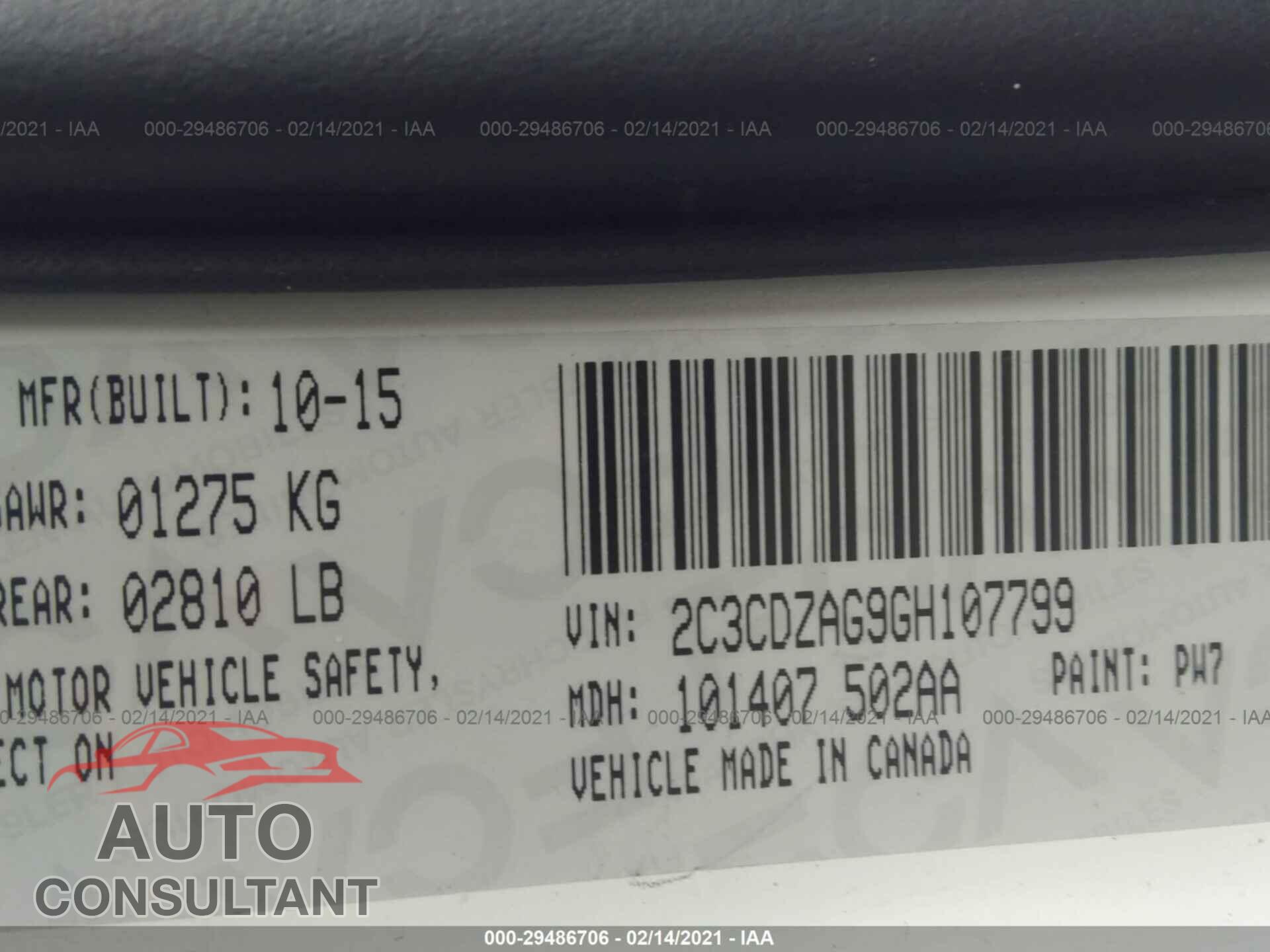 DODGE CHALLENGER 2016 - 2C3CDZAG9GH107799