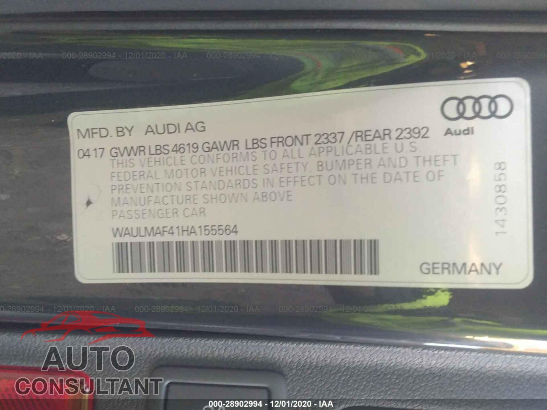 AUDI A4 2017 - WAULMAF41HA155564