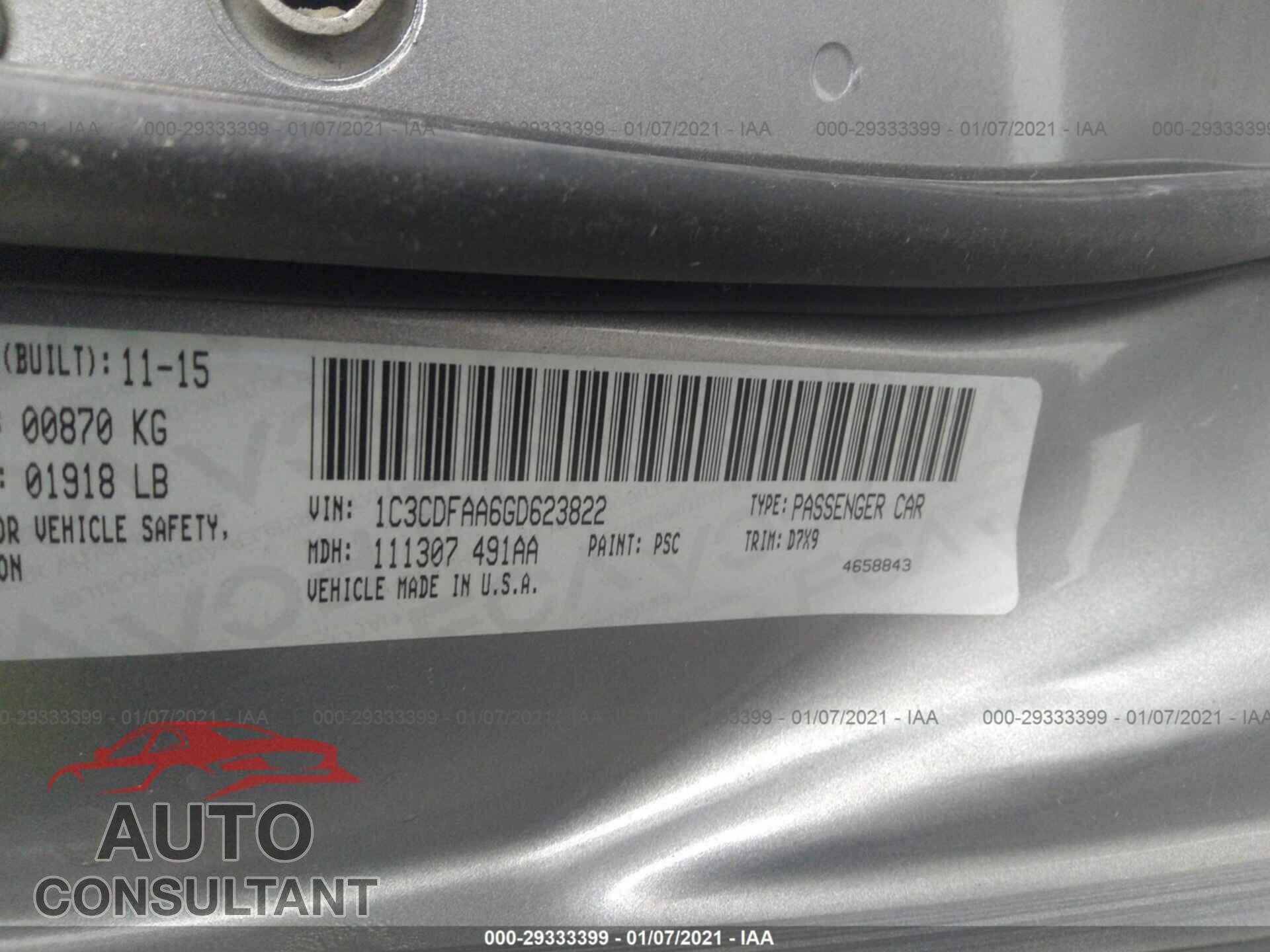 DODGE DART 2016 - 1C3CDFAA6GD623822