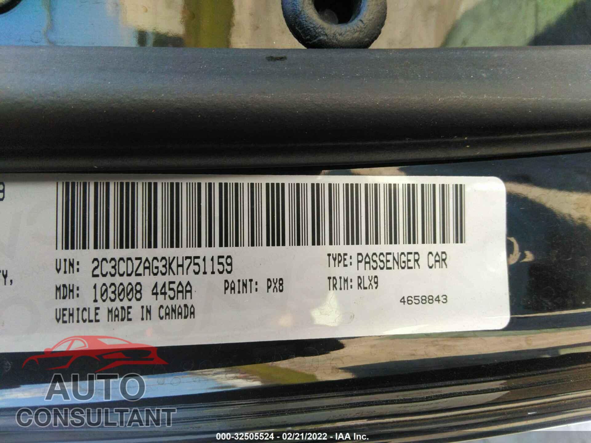 DODGE CHALLENGER 2019 - 2C3CDZAG3KH751159